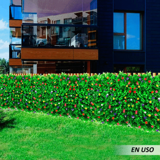 Césped decorativo artificial con flores